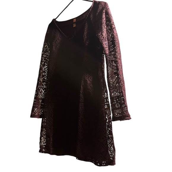 NWT Purple Boho Lace Overlay Long Flare Sleeve V Neck Pullover Mini Dress - Med - Picture 6 of 10